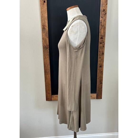 NWT Elan Soma Olive Dress S Cold Shoulder Flounce Relaxed Fit Stretch Casual - Picture 13 of 15